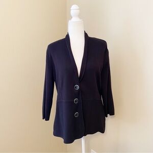 Kasper Button Front 3/4 Sleeve Black Cardigan -Large